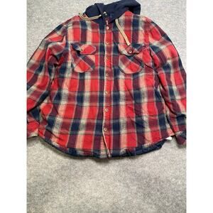 LEGENDARY OUTFITTERS Hooded Lined Flannel Jacket Plaid Hunter Red/Blue XL
